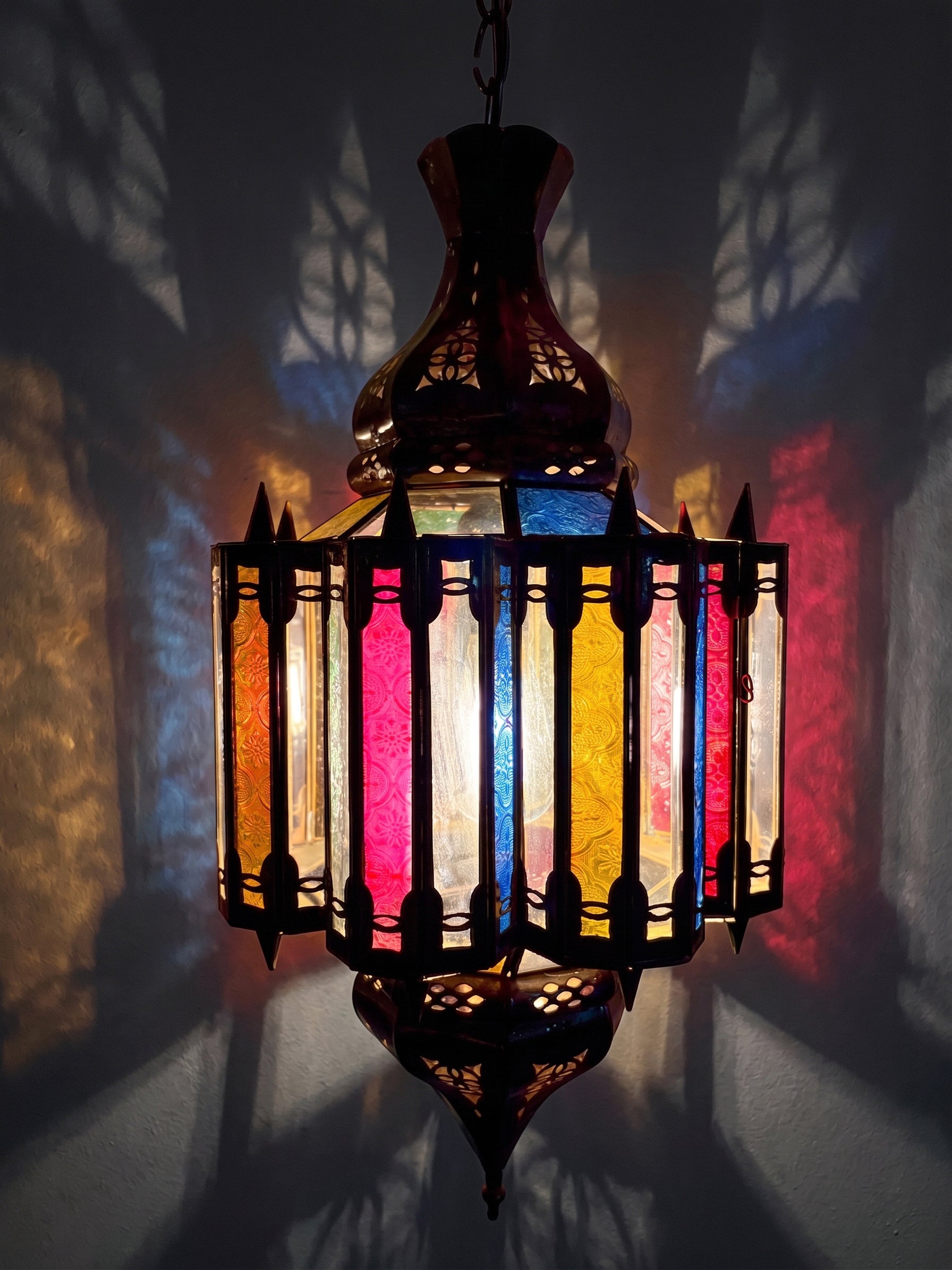 Moroccan Multicolor Glass Hanging Lantern