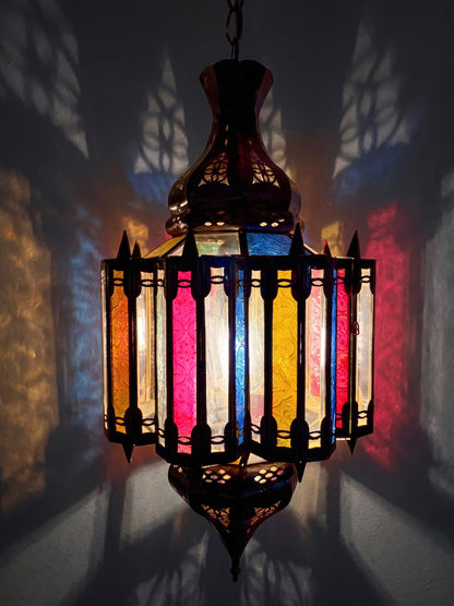Moroccan Multicolor Glass Hanging Lantern