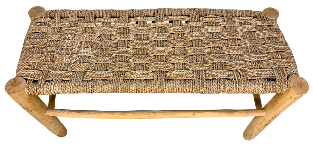 Natural Wood Bench with Woven Rope Seat