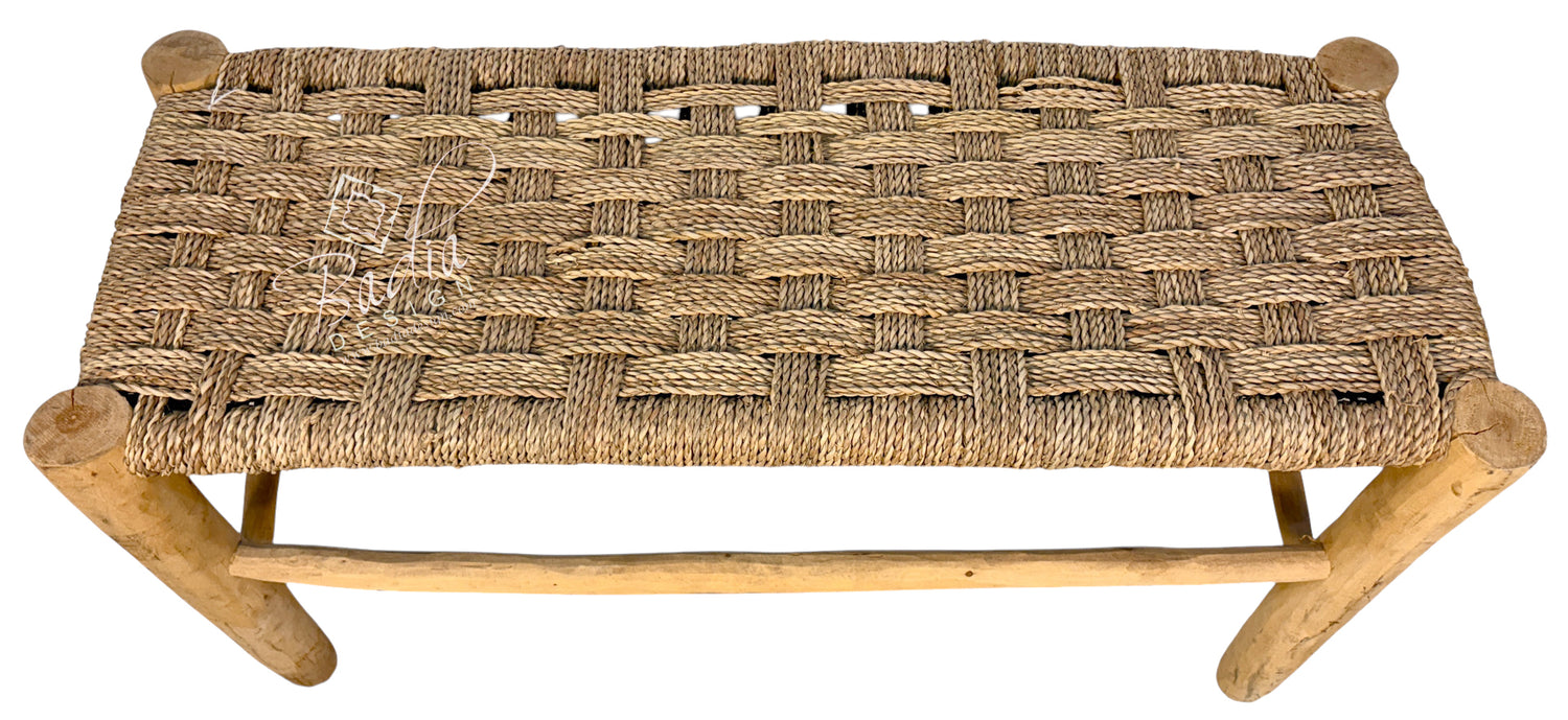 Natural Wood Bench with Woven Rope Seat