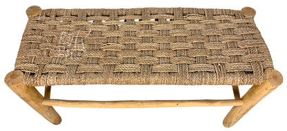 Natural Wood Bench with Woven Rope Seat