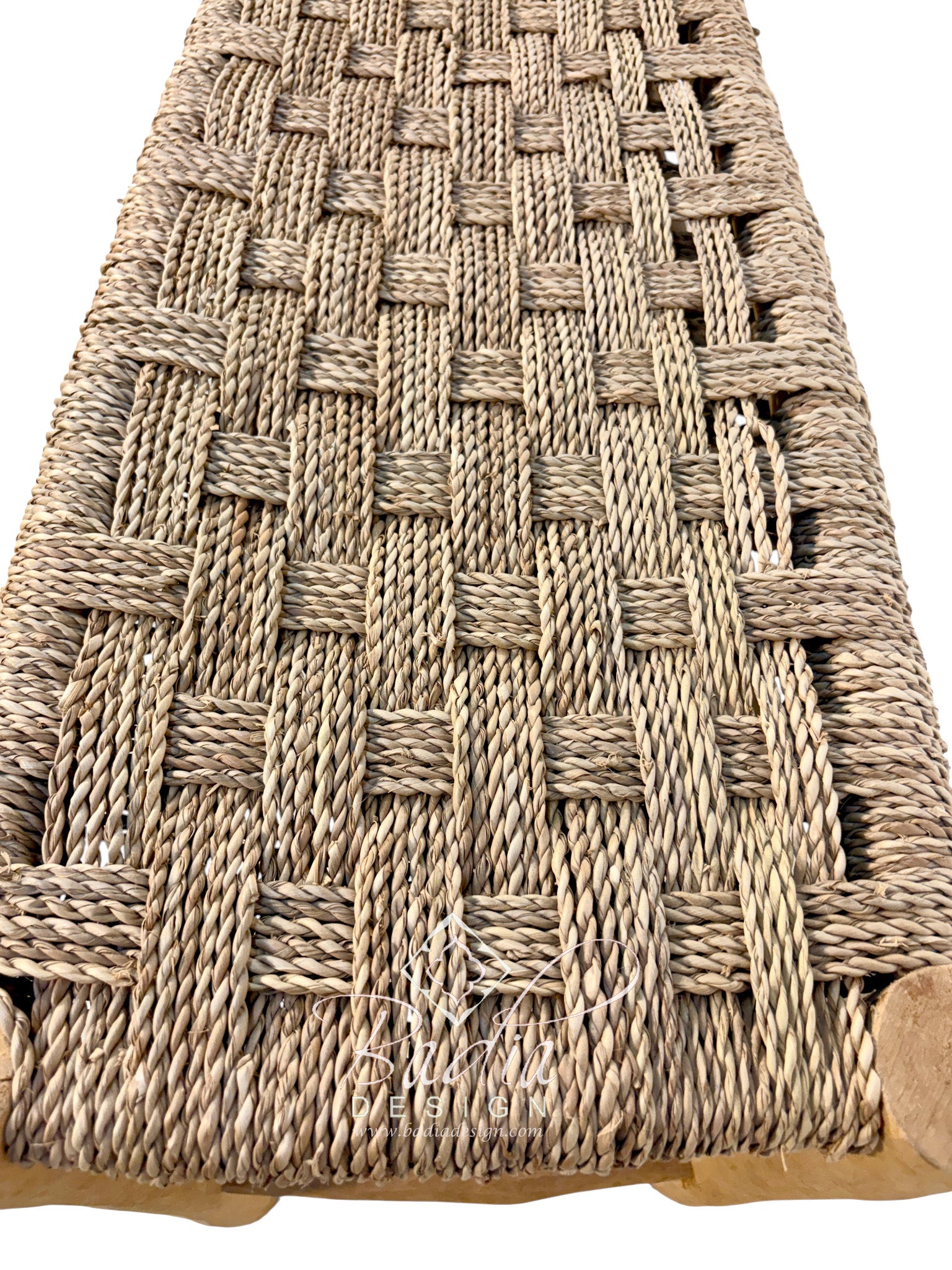 Natural Wood Bench with Woven Rope Seat