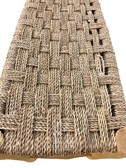 Natural Wood Bench with Woven Rope Seat