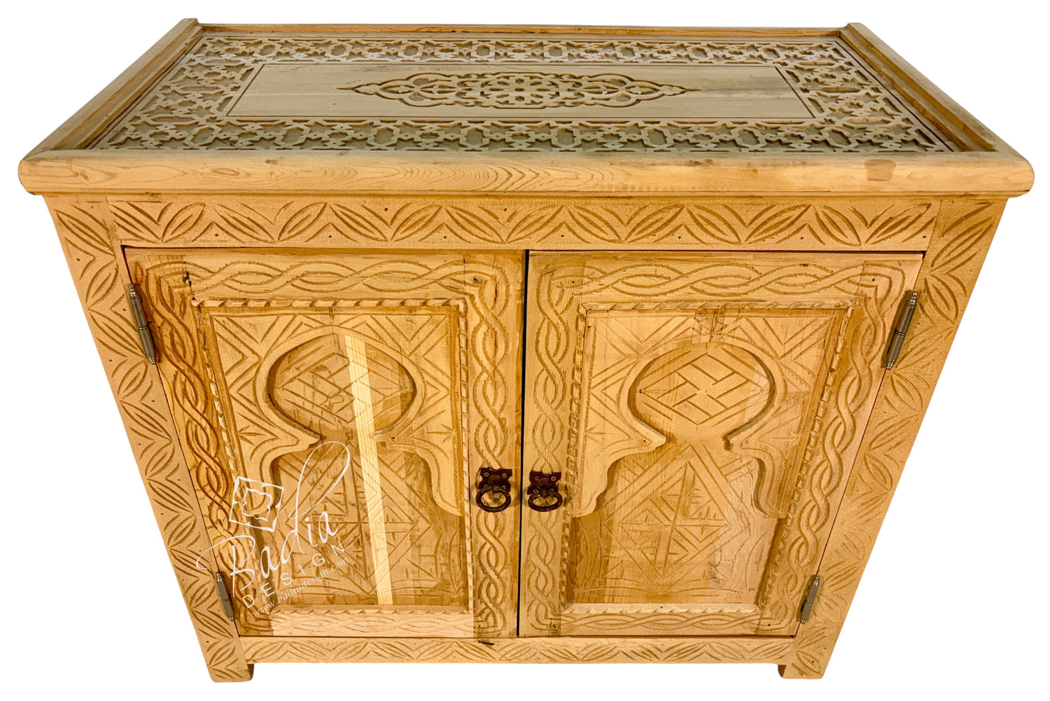 Natural color hand carved cabinet with two doors