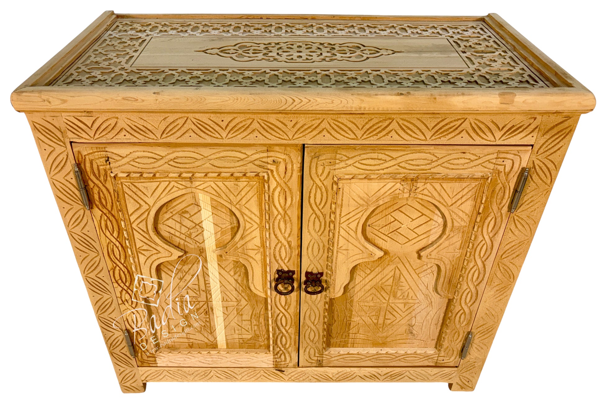 Natural color hand carved cabinet with two doors