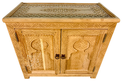 Natural color hand carved cabinet with two doors