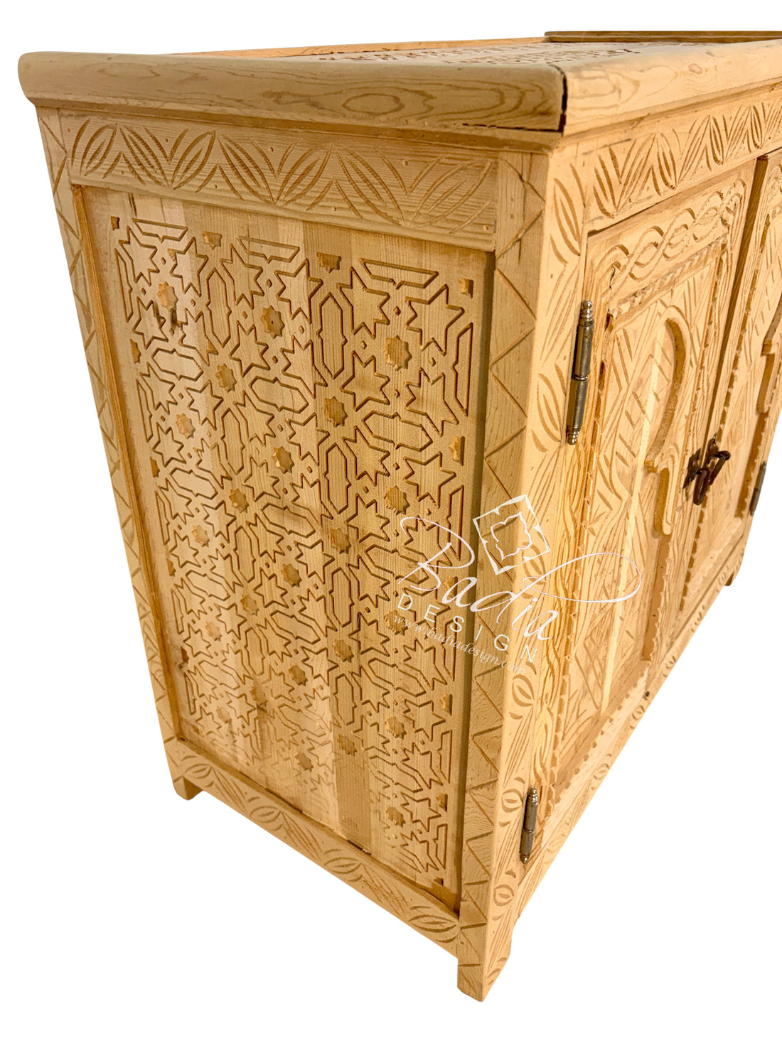 Natural Wood Hand-Carved Cabinet