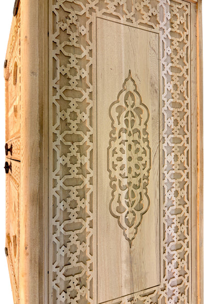 Natural Wood Hand-Carved Cabinet