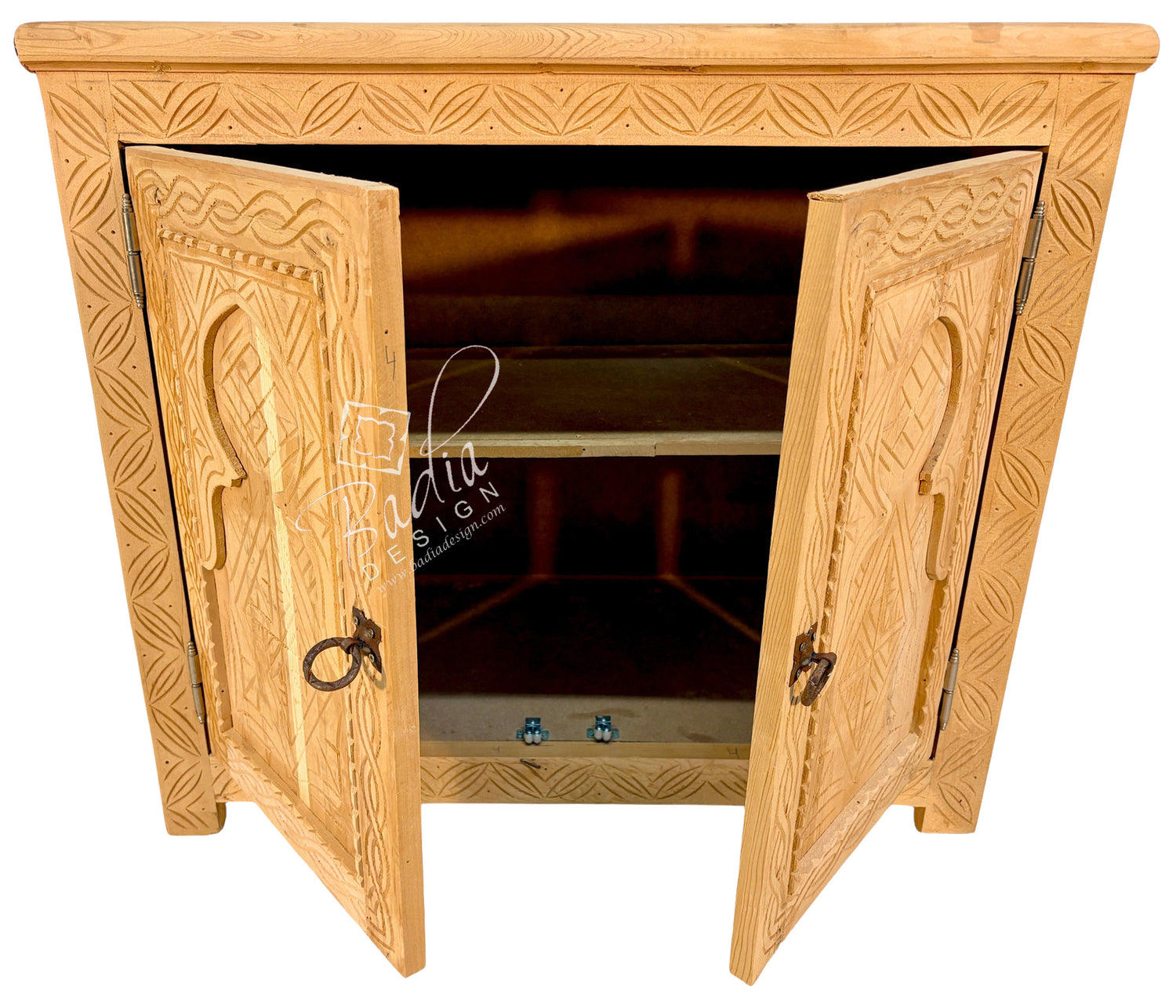 Natural Wood Hand-Carved Cabinet