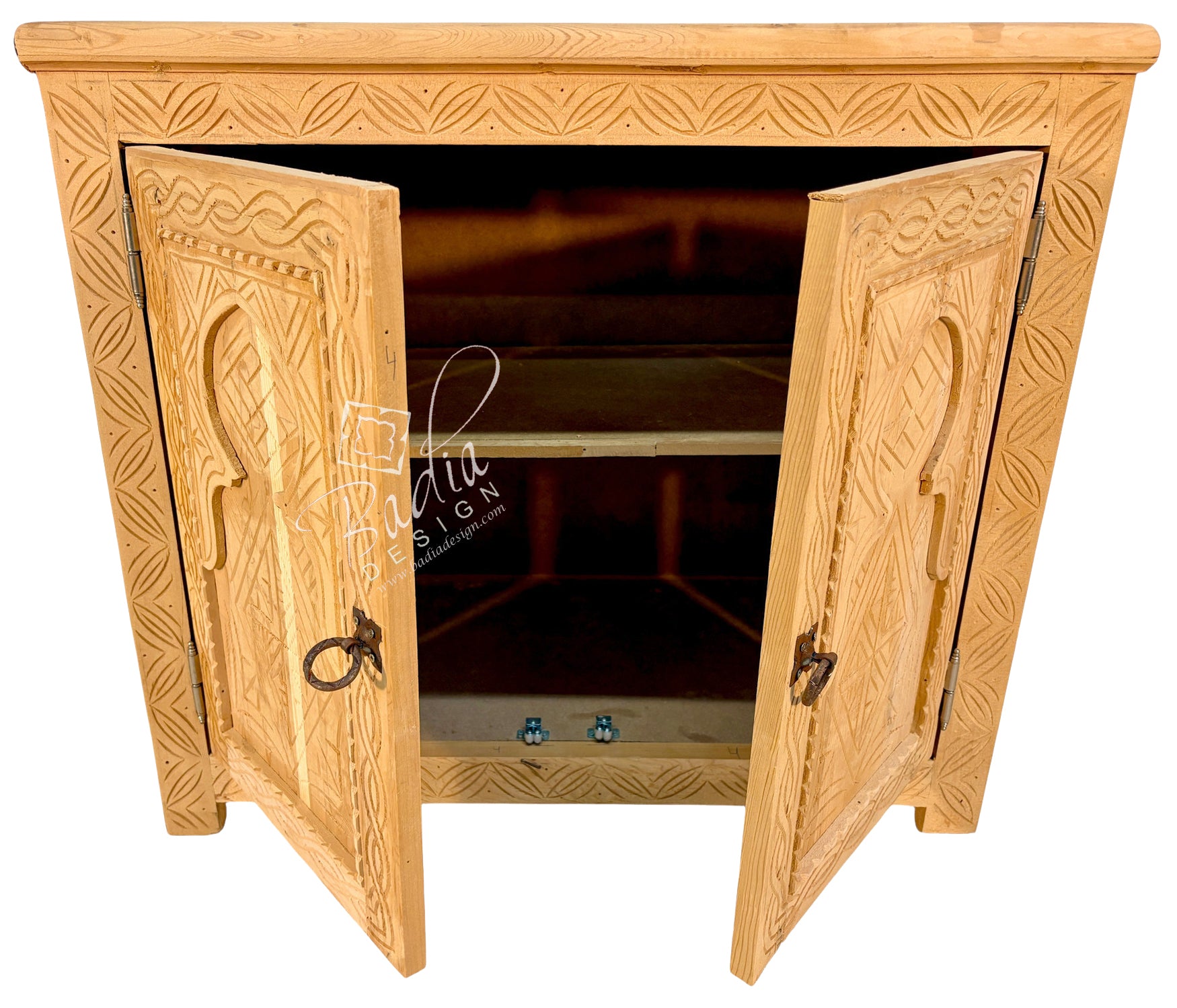 Natural Wood Hand-Carved Cabinet