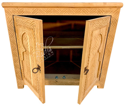 Natural Wood Hand-Carved Cabinet