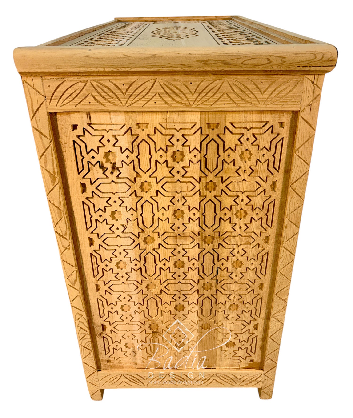 Natural Wood Hand-Carved Cabinet