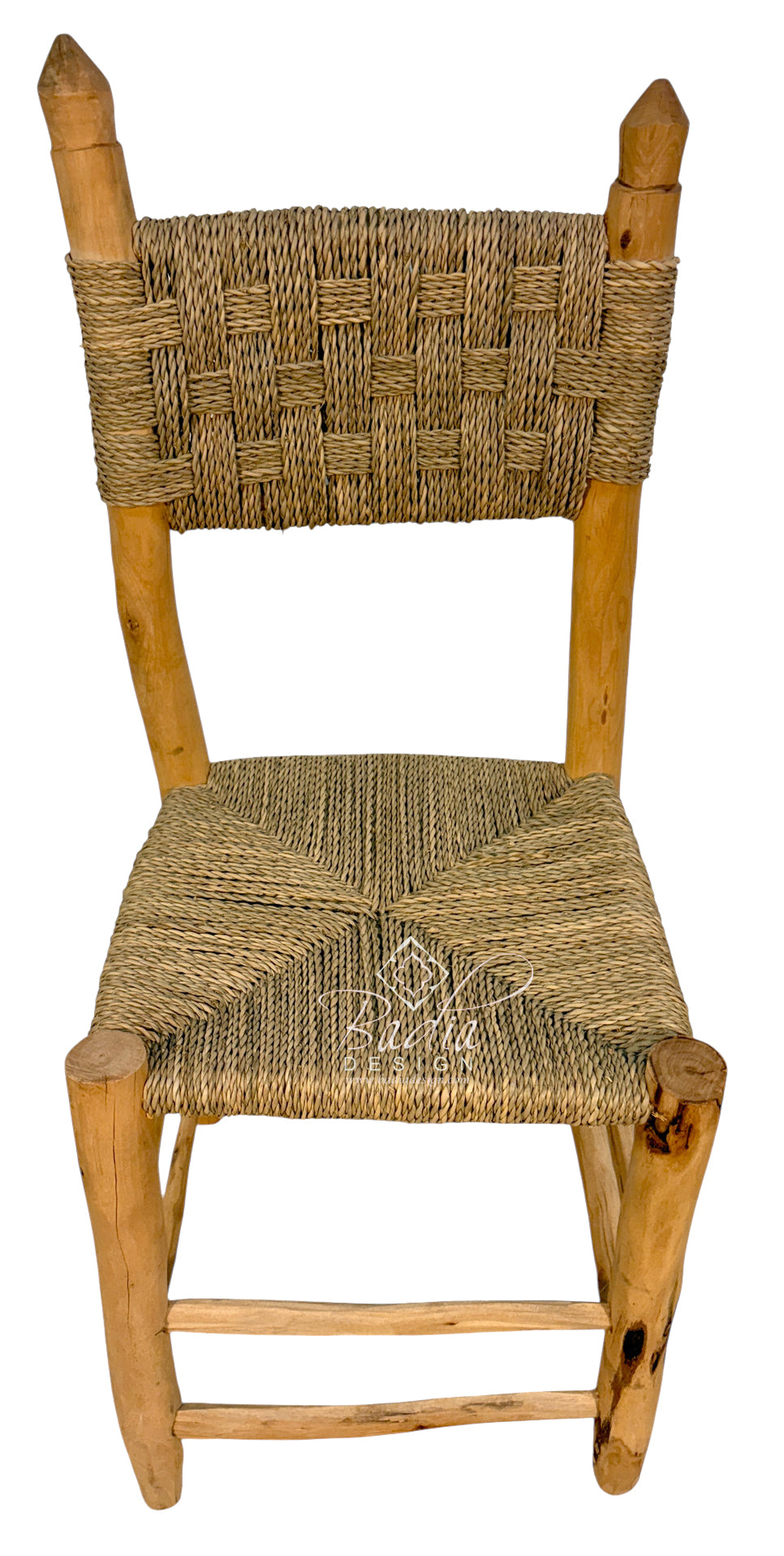 Moroccan Natural Wood Chair with Woven Rope Seat and Back