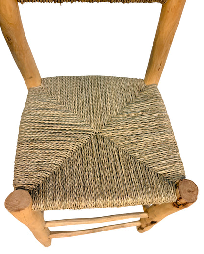 Natural Wood Chair with Woven Rope Seat and Back