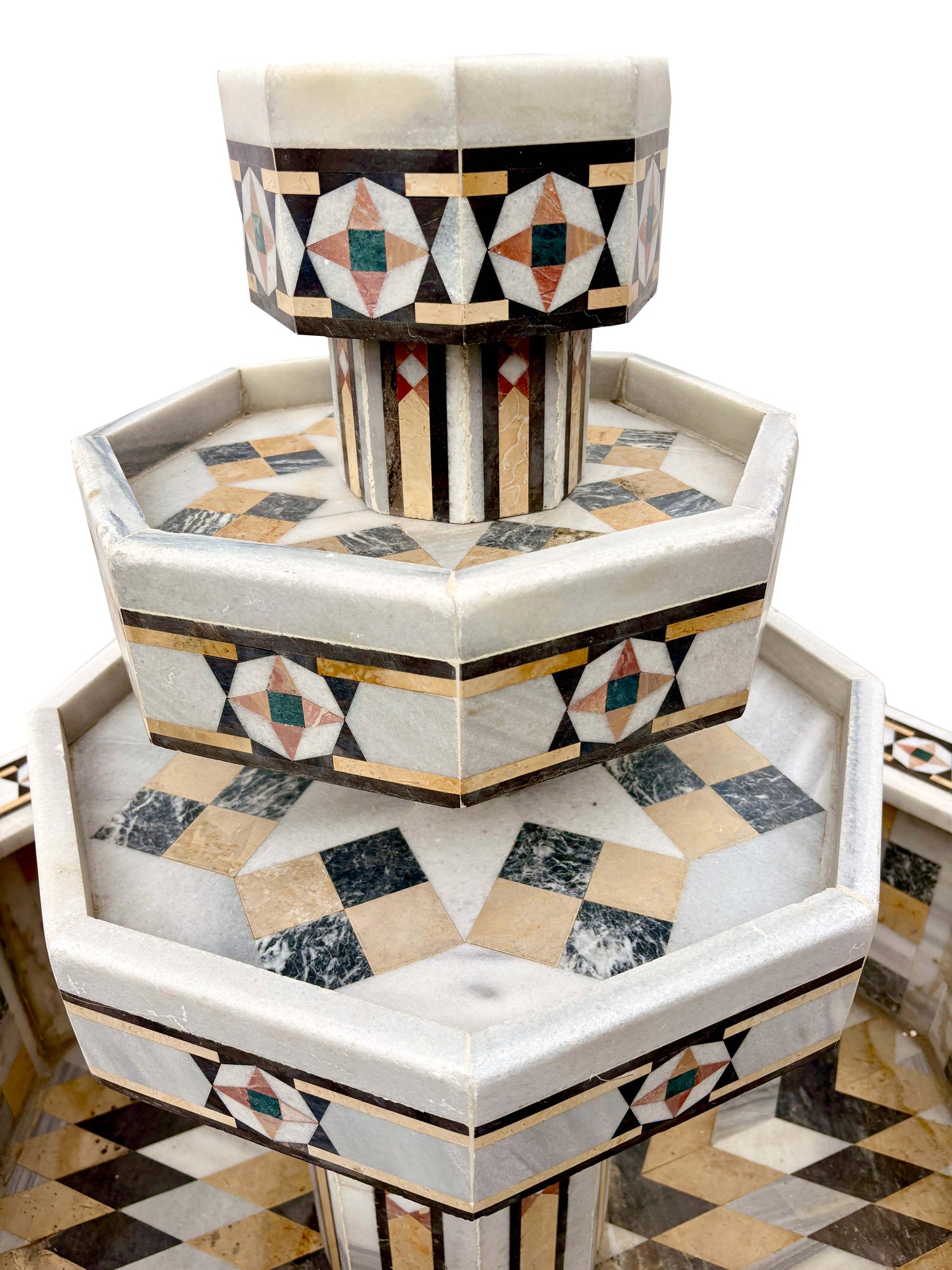 Octagonal Marble Fountain with Hand-Painted Designs