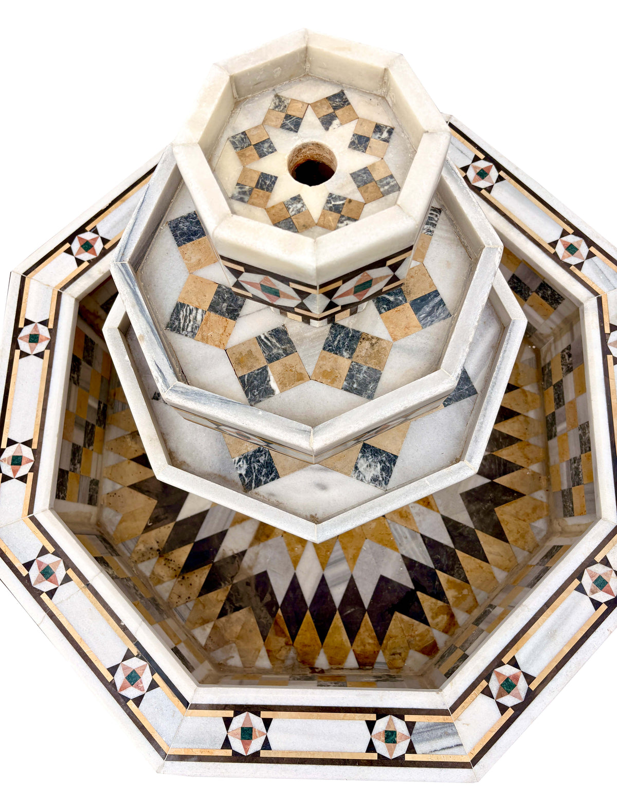 Octagonal Marble Fountain with Hand-Painted Designs