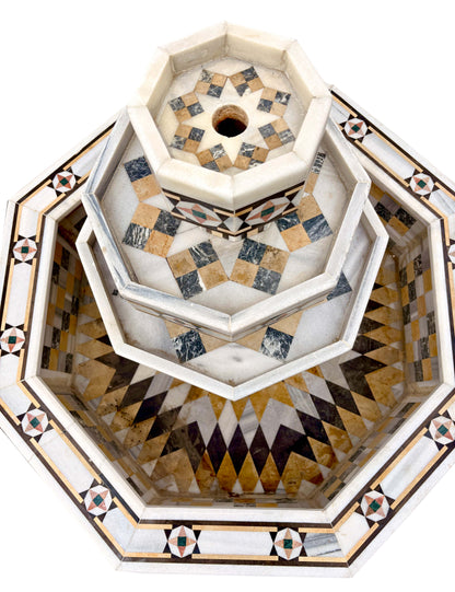 Octagonal Marble Fountain with Hand-Painted Designs