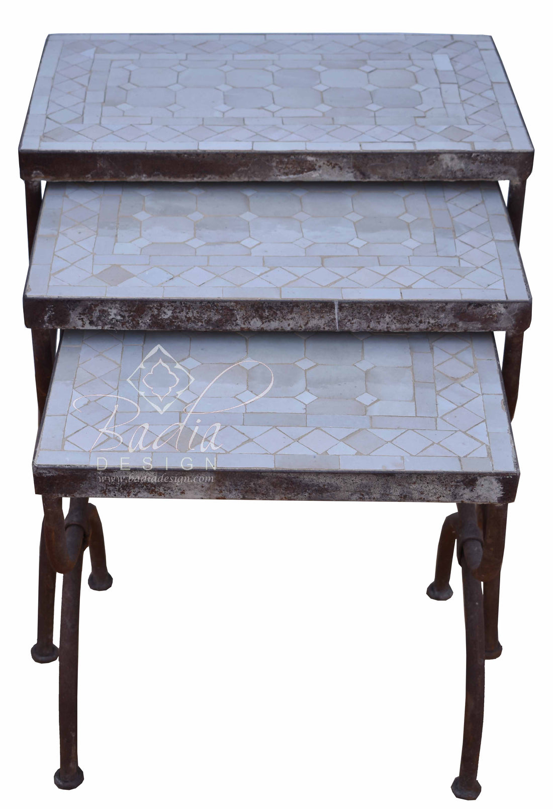 Off White Nesting Tile Patio Tables