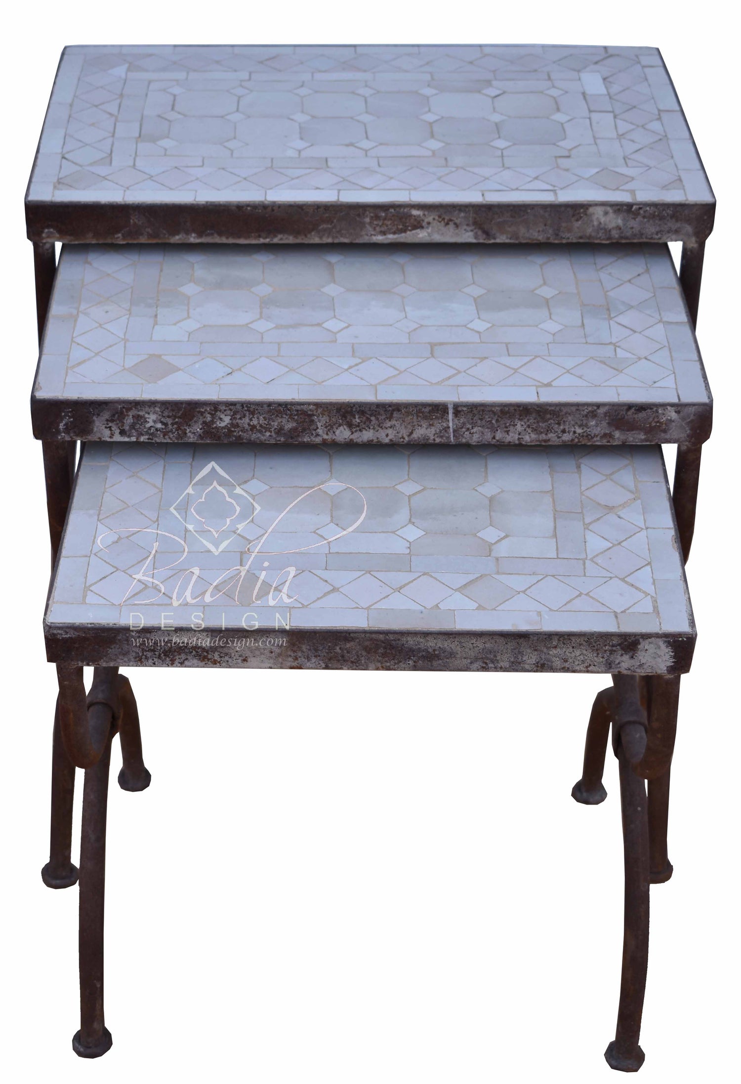 Off White Nesting Tile Patio Tables