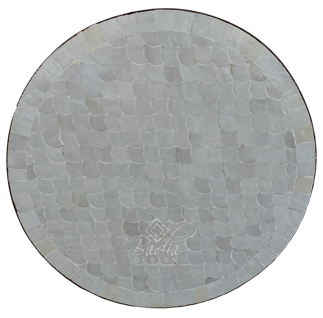 Moroccan Off White Round Tile Table Top with Intricate Design