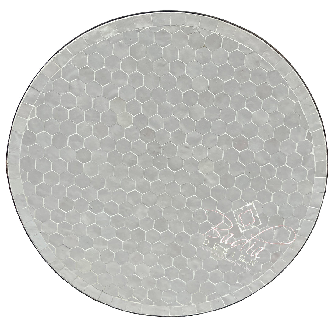 Round Moroccan Off-White Tile Table Top