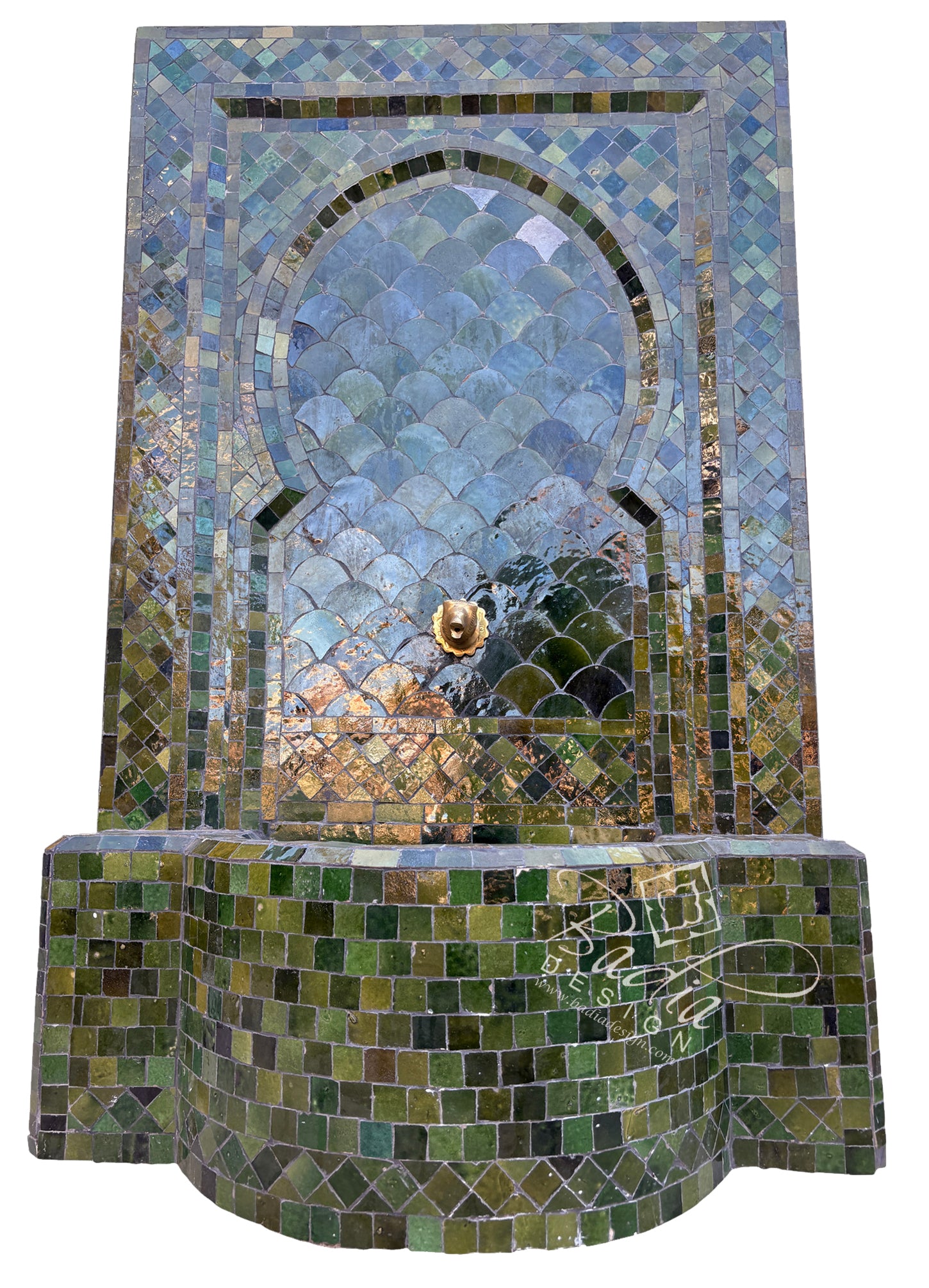 Moroccan Olive Green Zellige Tile Water Fountain