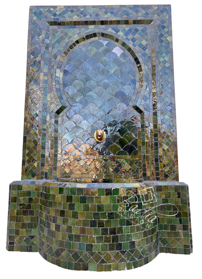 Moroccan Olive Green Zellige Tile Water Fountain