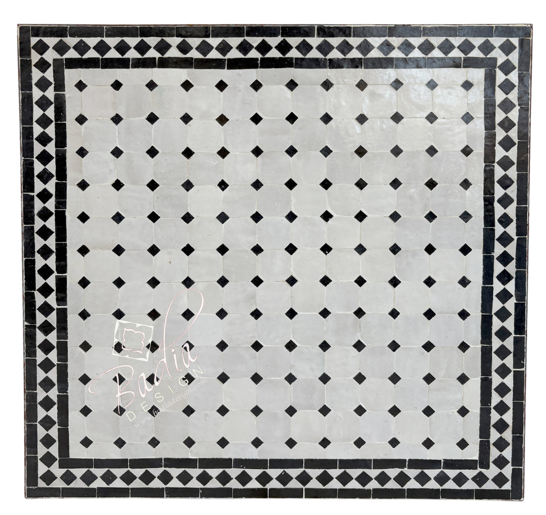30" Square Black and Off-White Tile Table Top