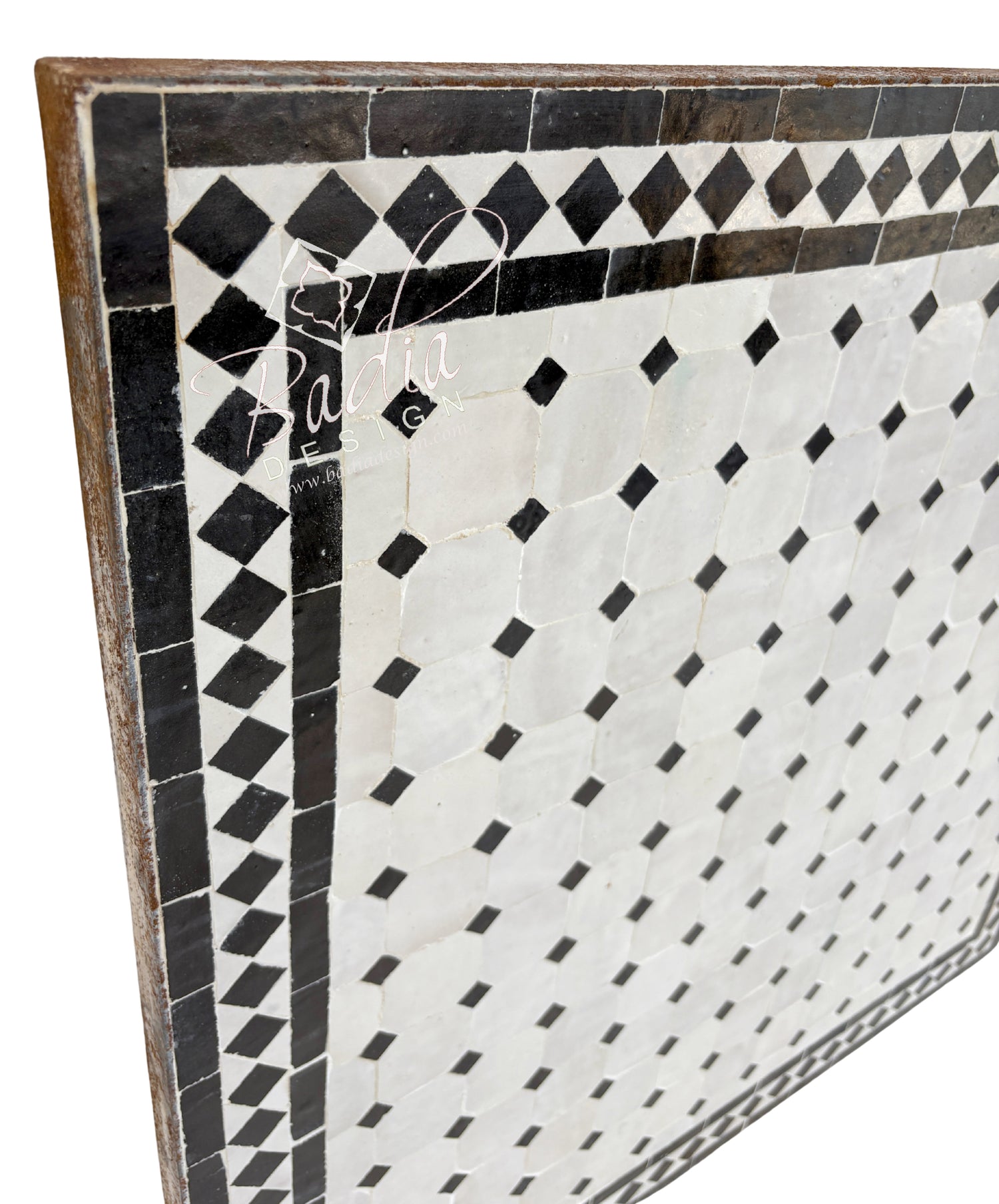 30" Square Black and Off-White Tile Table Top