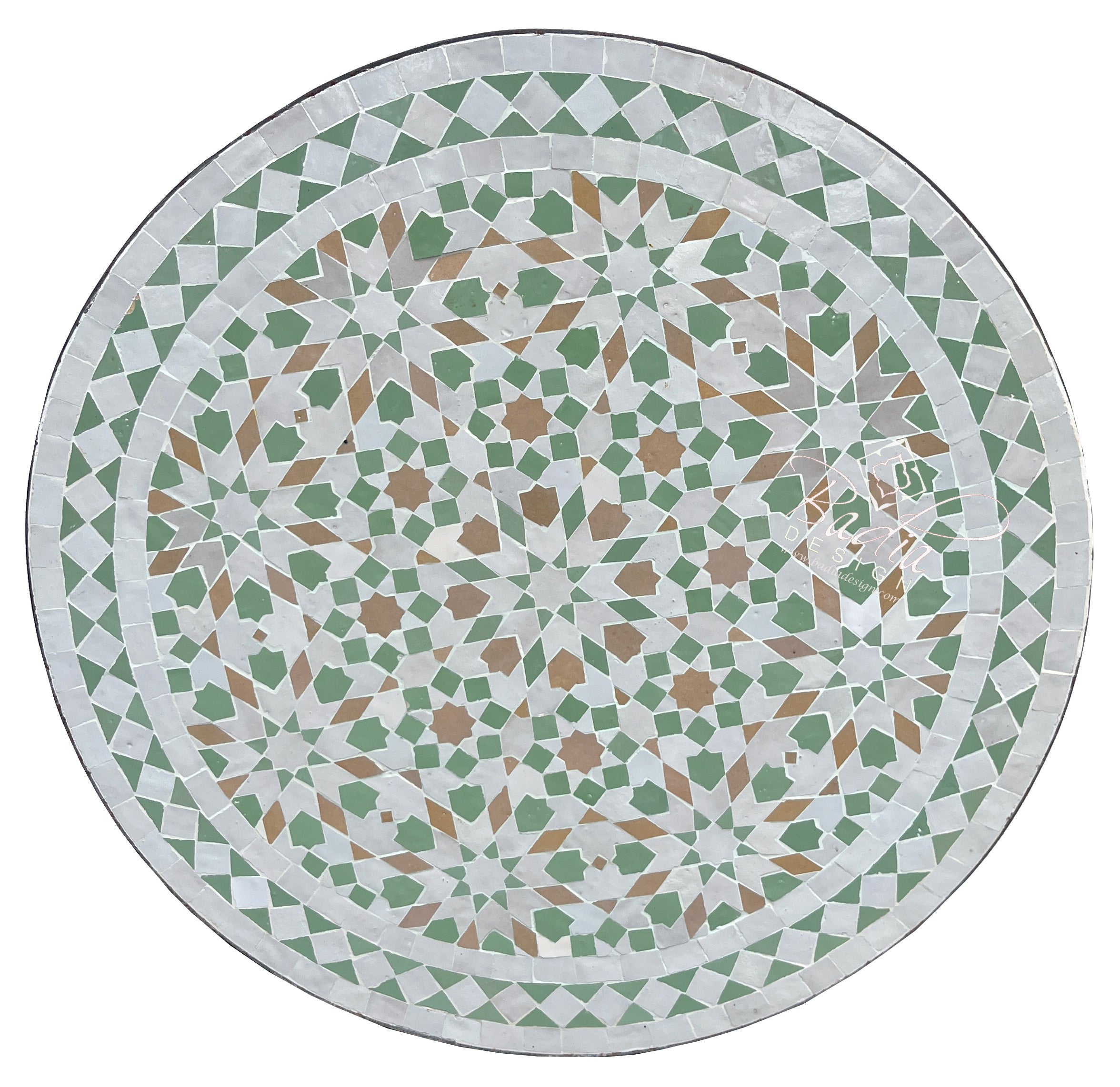 Round Green and White Moroccan Tile Table Top