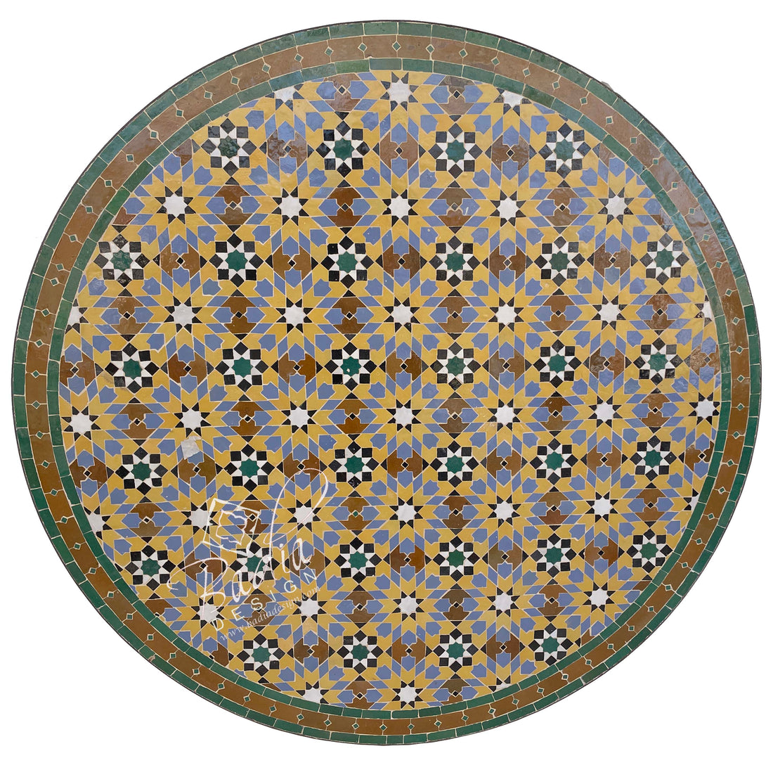 Round Green Multi-Color Moroccan Tile Table Top