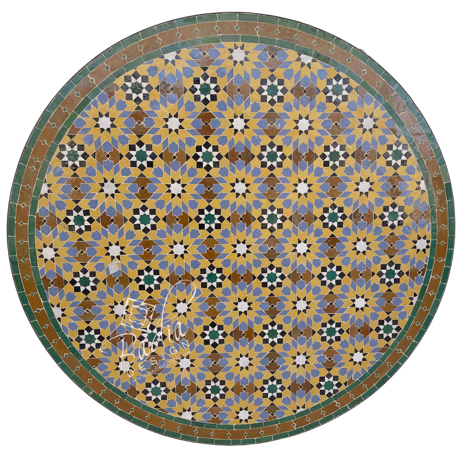 Round Green Multi-Color Moroccan Tile Table Top