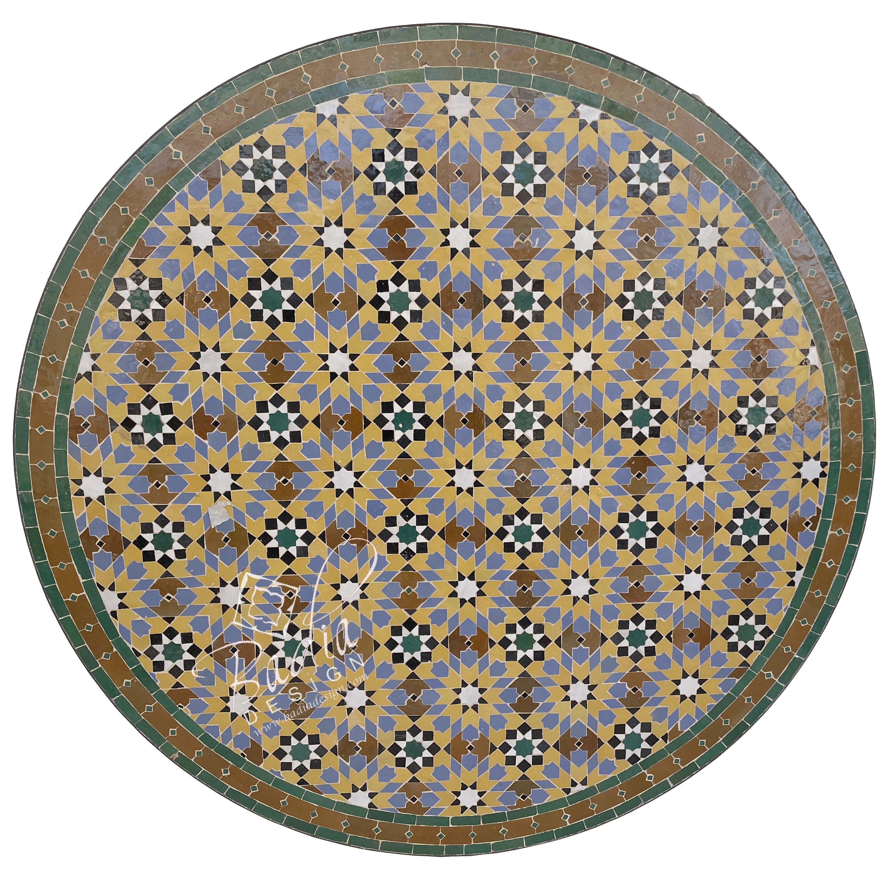 Round Green Multi-Color Moroccan Tile Table Top