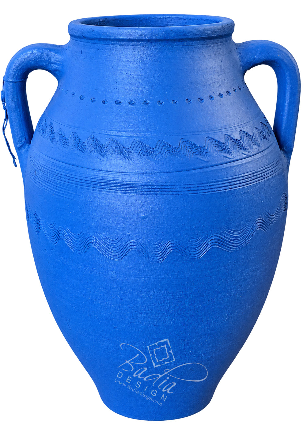 Moroccan Painted Cobalt Blue Olive Jar with Double Handles