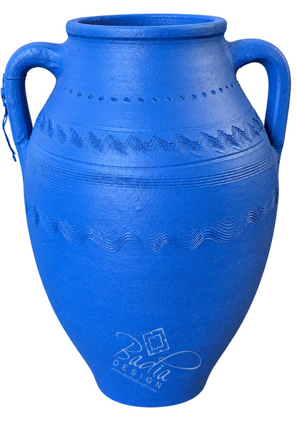 Moroccan Painted Cobalt Blue Olive Jar with Double Handles