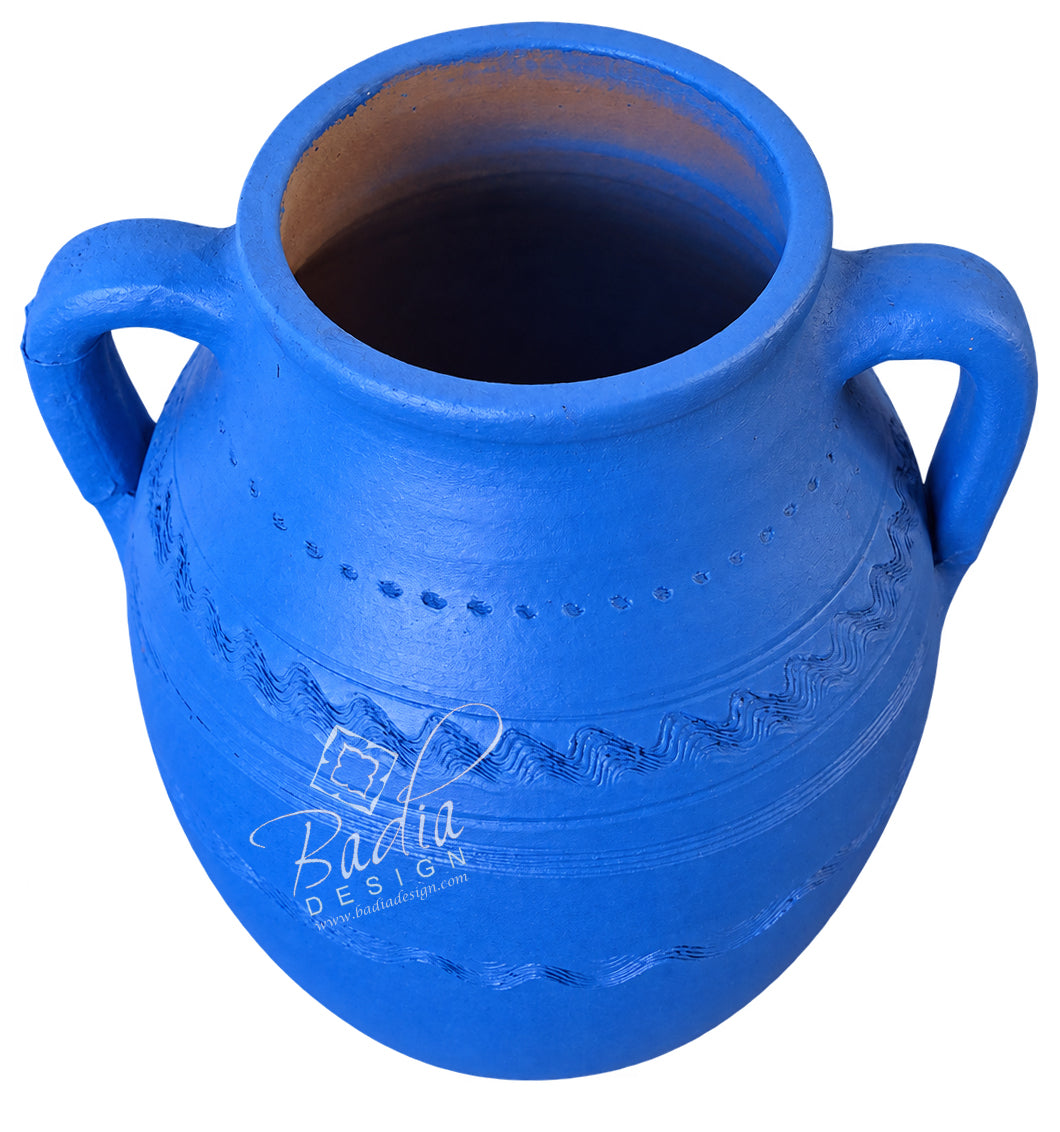 Moroccan Painted Cobalt Blue Olive Jar with Double Handles