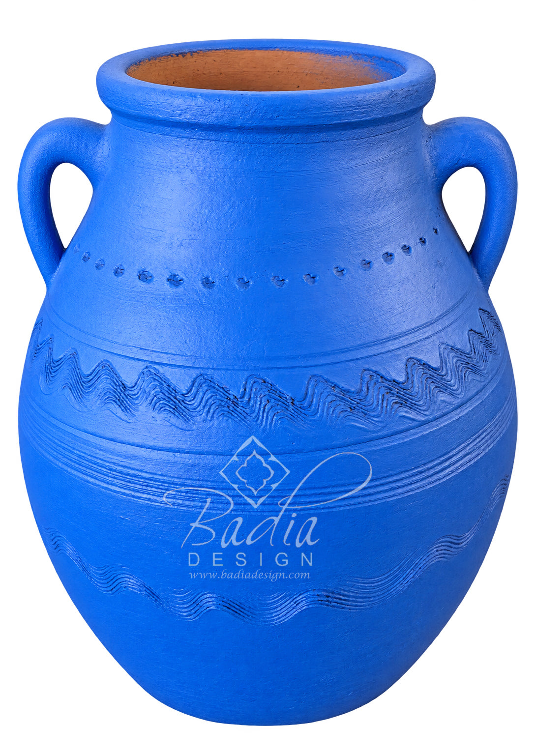 Moroccan Painted Cobalt Blue Olive Jar with Double Handles