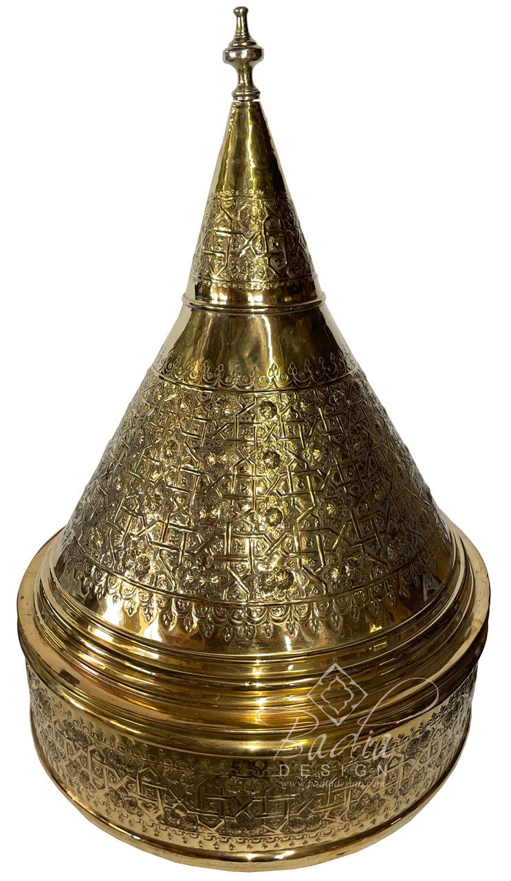 Large Hand Carved Moroccan Embossed Brass Tajine