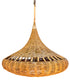 A large woven wicker pendant chandelier in a natural light brown color, suspended by a metal rod with a decorative finial, shown against a plain white background. Moroccan Raffia Hanging Lantern with Woven Natural Fiber Design