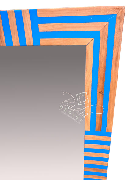 Rectangular Blue and Beige Resin and Wood Accent Mirror