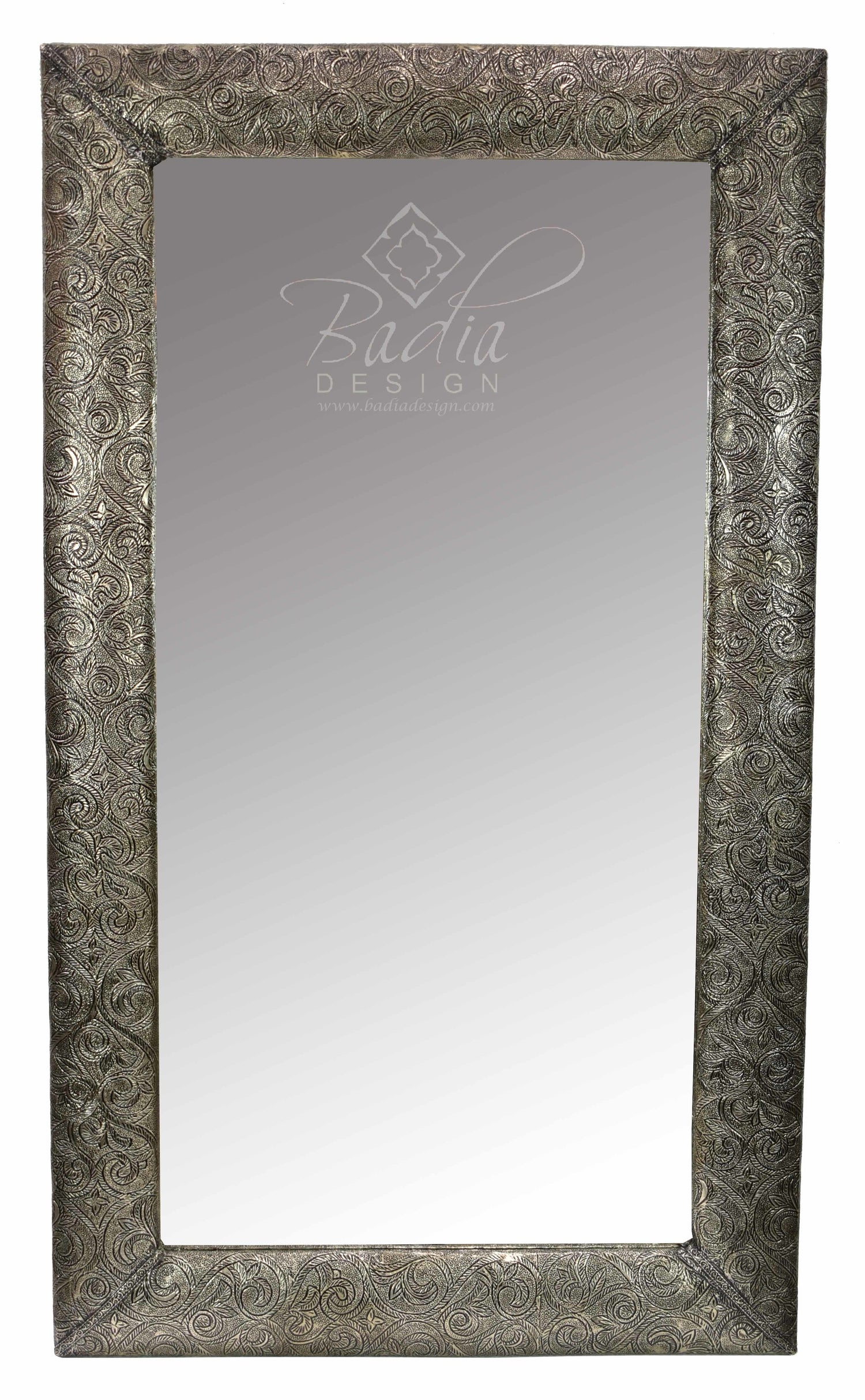 Moroccan Rectangular Embossed Silver Nickel Mirror
