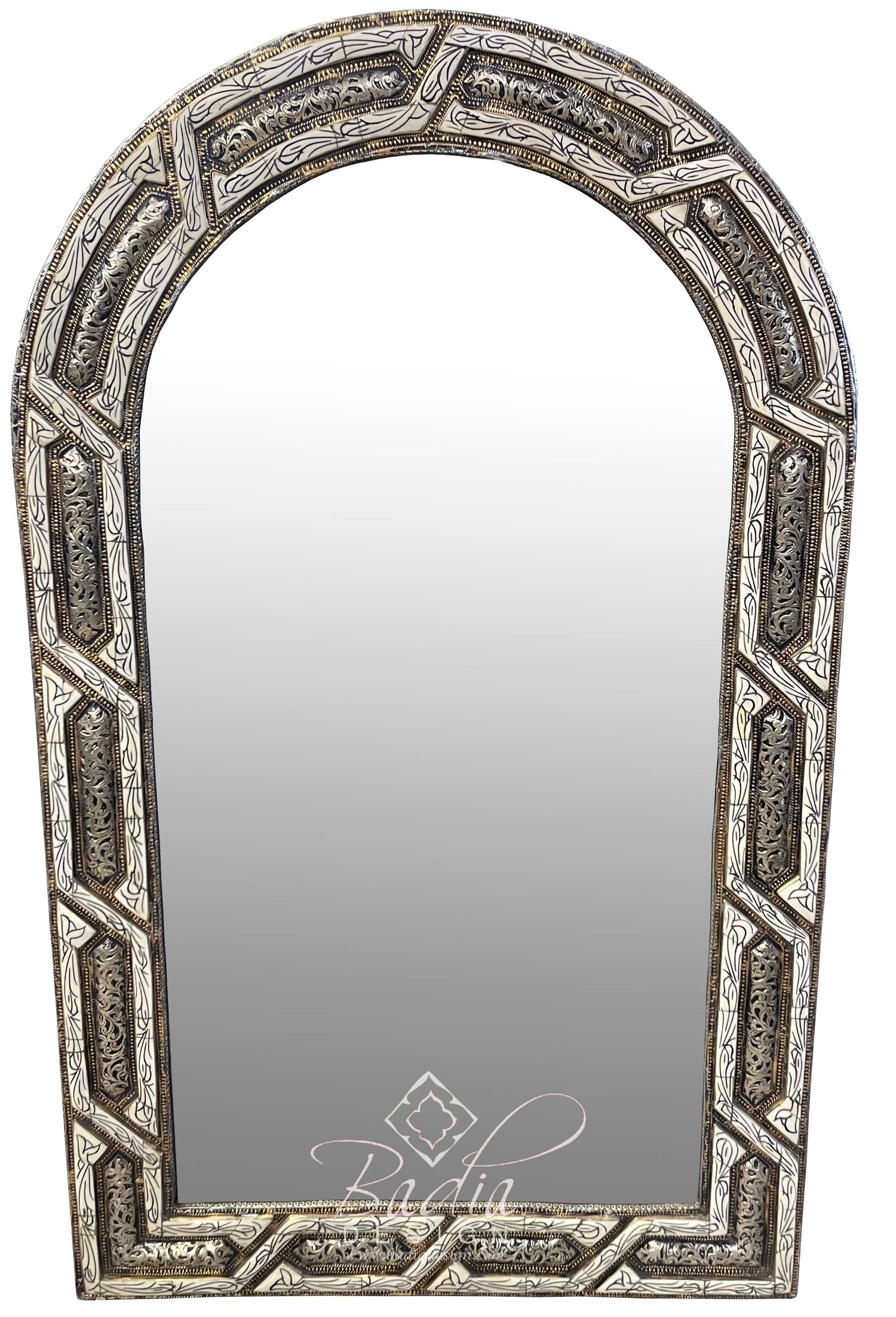 Arch Shaped Metal and White Bone Mirror
