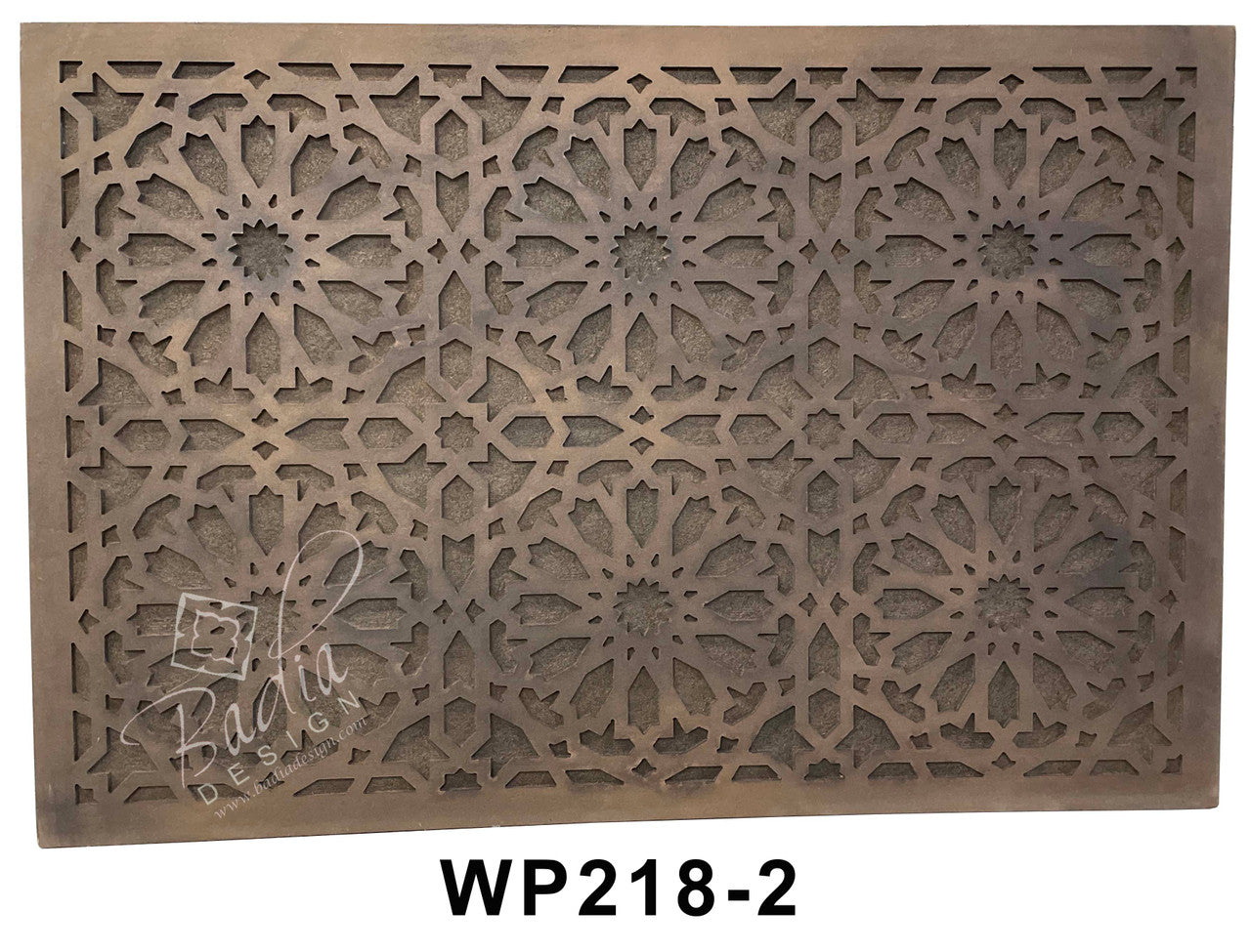 Decorative metal grille with intricate geometric pattern and &