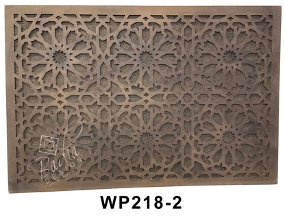 Decorative metal grille with intricate geometric pattern and &