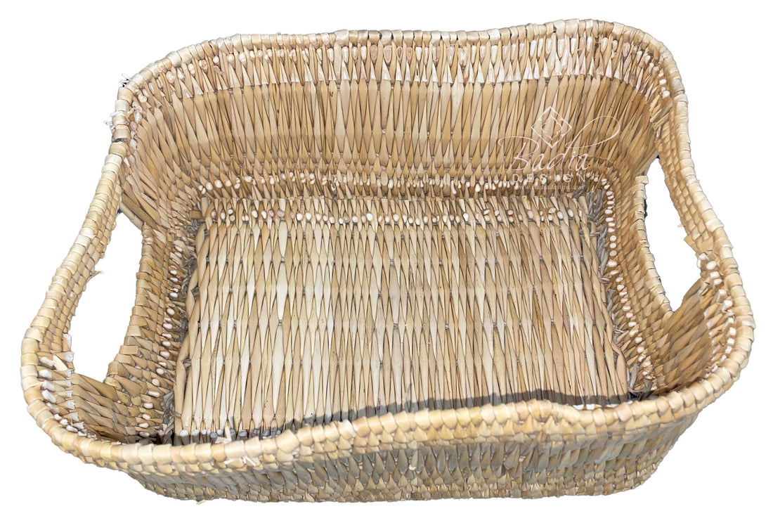 Moroccan Rectangular Shaped Handwoven Straw Basket