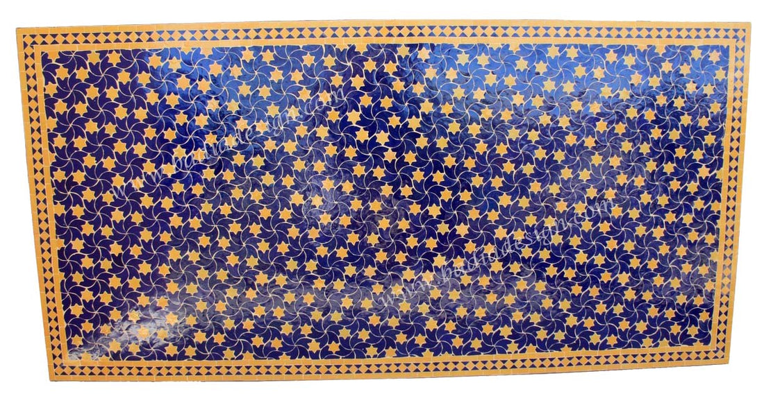 40"W x 80"L Blue and Yellow Moroccan Mosaic Tile Table Top