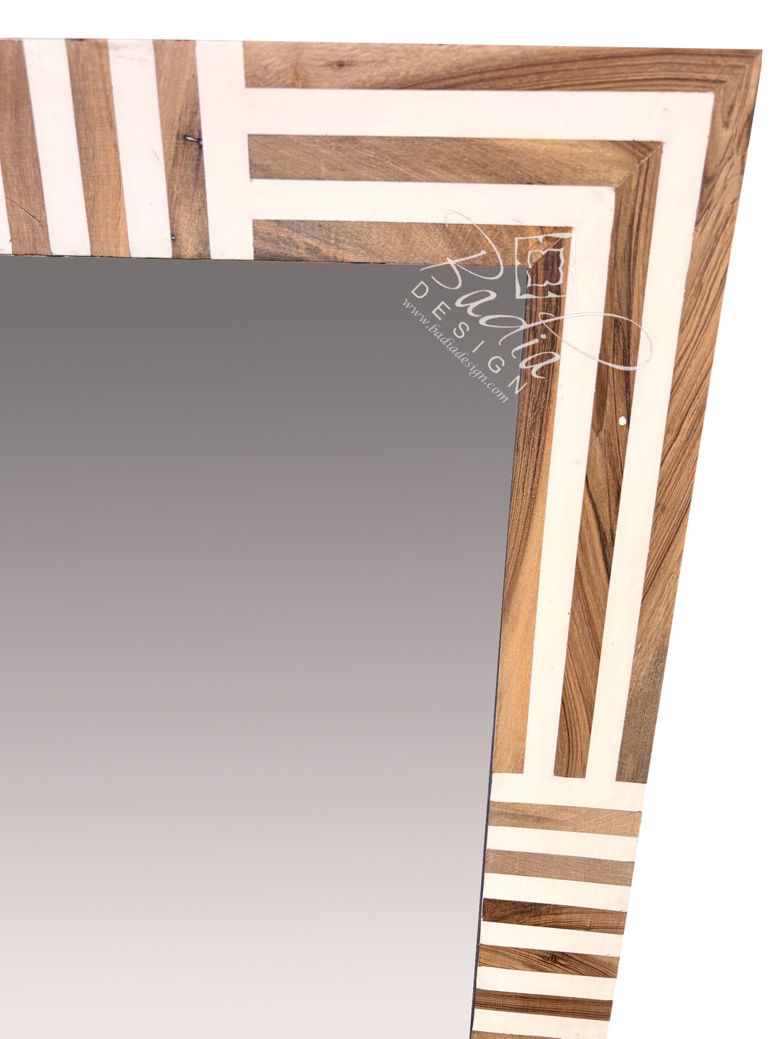 Rectangular White and Beige Resin and Wood Accent Mirror