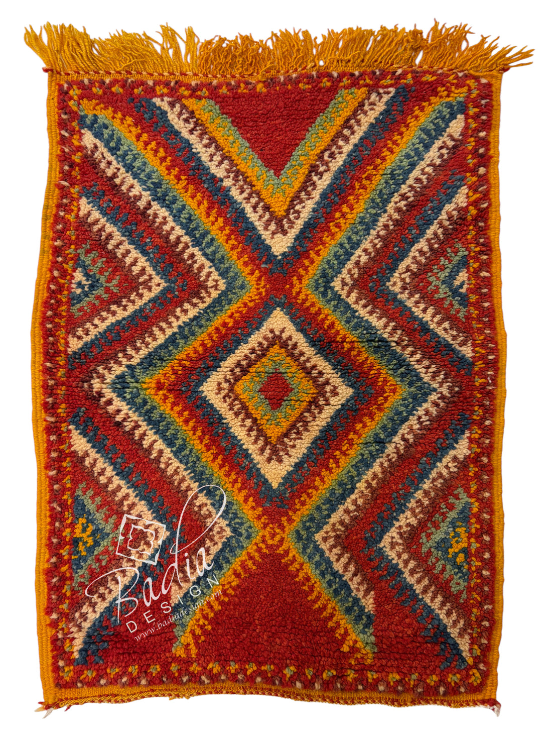 Moroccan Red Multi-Color Chevron and Diamond Rug