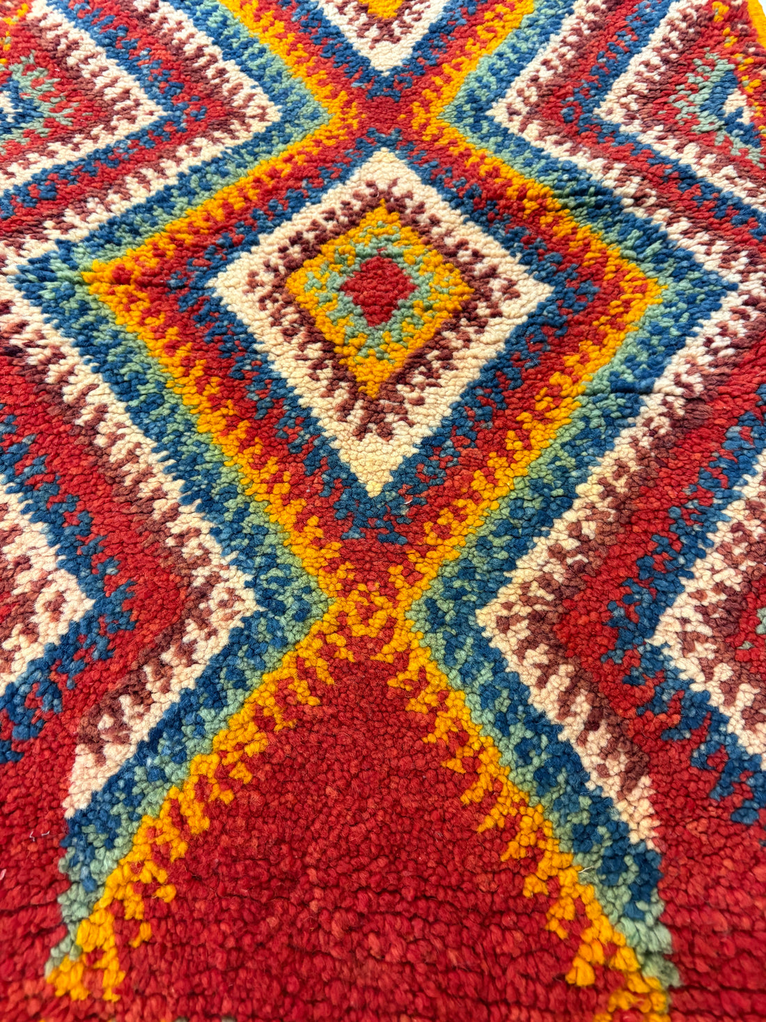 Red Multi-Color Chevron and Diamond Rug
