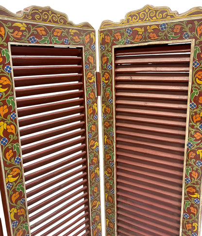 Red and Multi-Color Hand-Painted Wood Room Divider